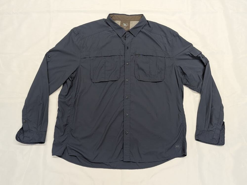 REI Mens Sz XXL Navy Long Sleeve Button Down Vented Hiking Fishing Shirt